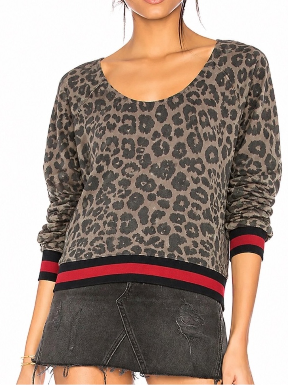 Leopard Print Nordstrom Varsity Stripe Sweater in sz M